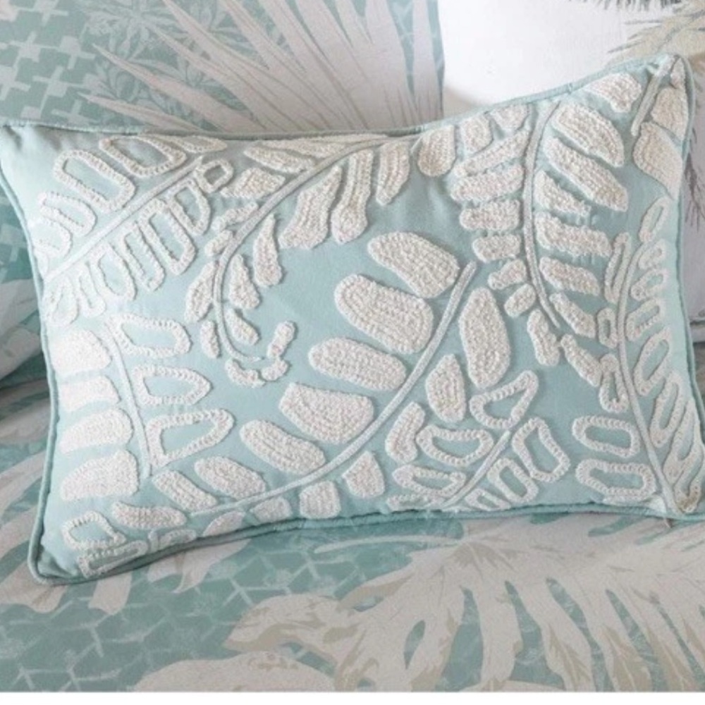 Harbor House Coastal Theme Embroidered PillowCotton Cover SOFT AQUA EUC